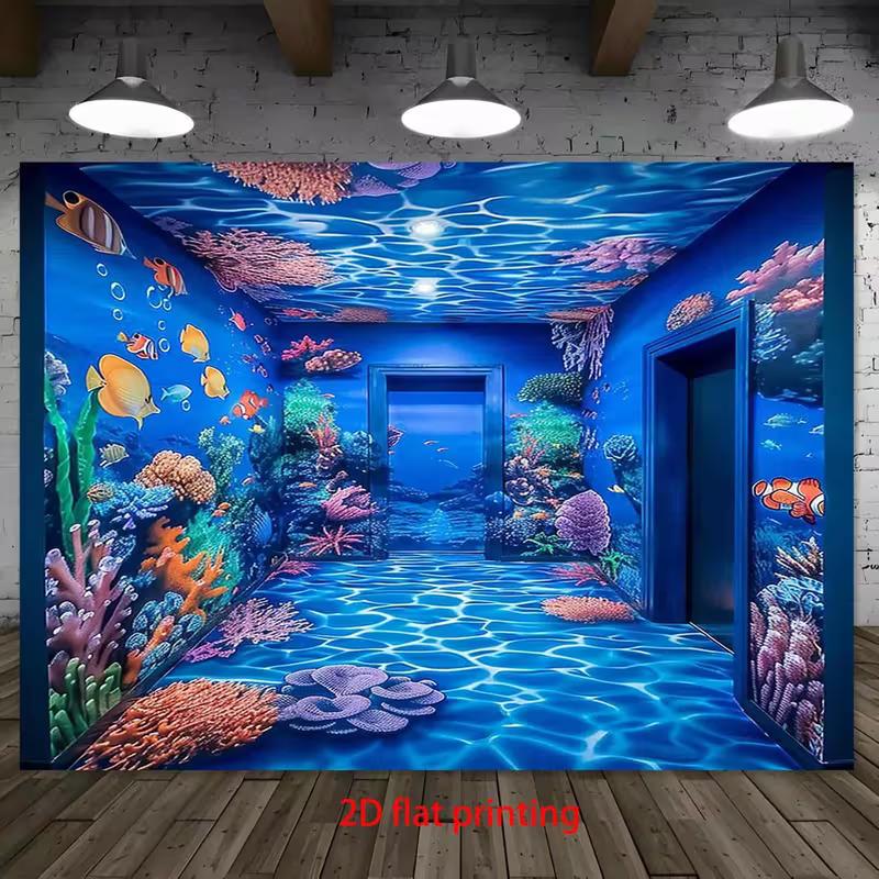 2D Underwater World Backdrop Marine Life Theme Party Background Cloth