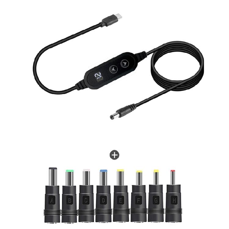 Кабель-адаптер USB C на DC5521 Зарядный шнур с 8 сменными штекерами Опционально Поддерживает от 5 В до 20 В для ноутбуков и других устройств