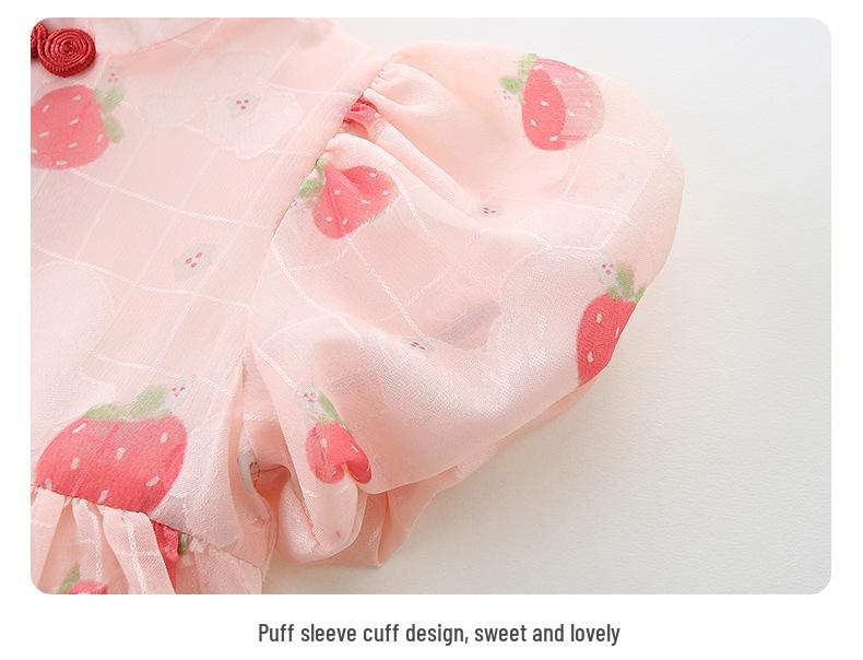 Летний детский ромпер с клубничным принтом на 2025 год - Треугольный комбинезон для ползания для девочки одного года