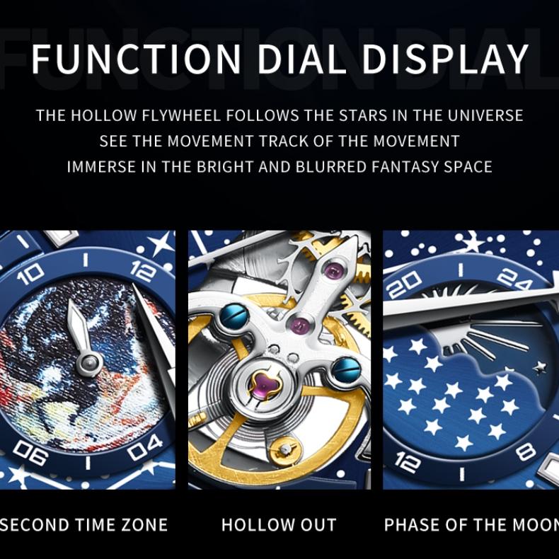 OLEVS Brand Watches Fashion Star Mechanical Watch Men Business Hollow Waterproof Men's Watch Men