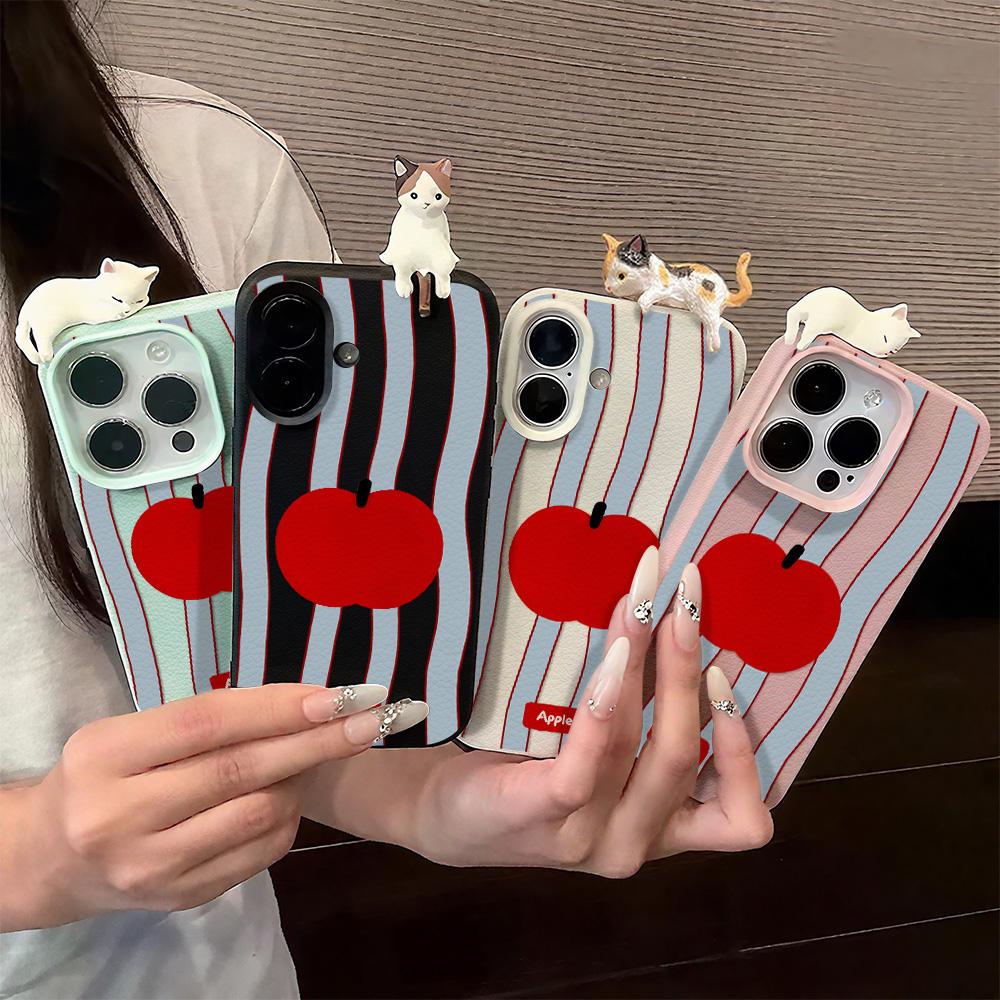 3D Чехол для телефона для iPhone 11 13 17 Pro Max 17 Air Case iPhone 13 15 16 Pro Max 12 14 Pro Max 14 15 Plus Милый 3D Котенок Мультяшный Кожаный
