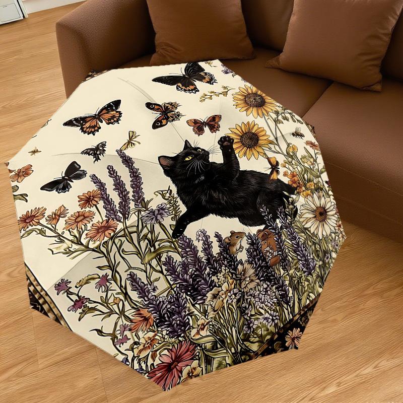 1PC cat, butterflies Umbrella-8-Rib Reinforced Portable Folding Travel Suitable for All Seasons Outdoor Daily Use Is an Ideal Choice -K0368