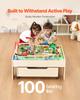 VEVOR Train Table, 100 Multicolor Pieces Wooden Kids Activity Table with Rolling Storage Drawer, 3-in-1 Wooden Train Set for Gaming, Drawing, Reading