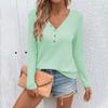 Fall And Winter New Women's Clothing V-neck Button Solid Color Long-sleeved T-shirt Women