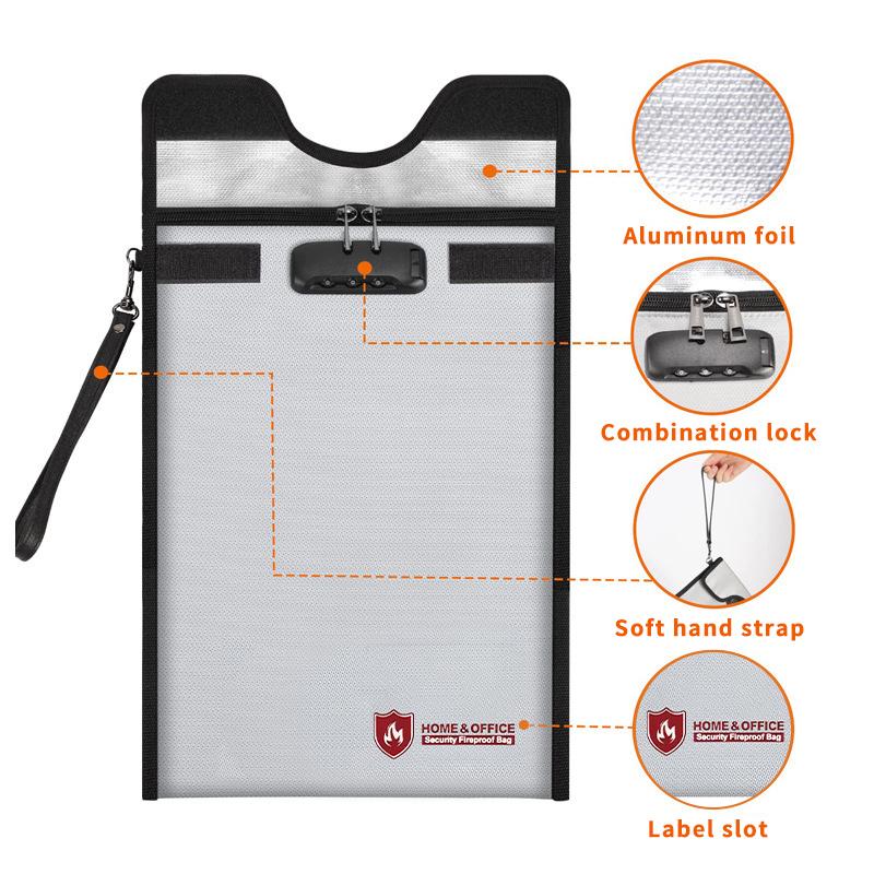Waterproof Fireproof Document Bag with Zipper Combination Lock Portable Bag Notebook Computer Faraday Bags For Phones & Key Fobs