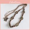 Bohemian Style Metal And Wooden Bead Decor Women Woven Belt For Casual Summer Vacation
