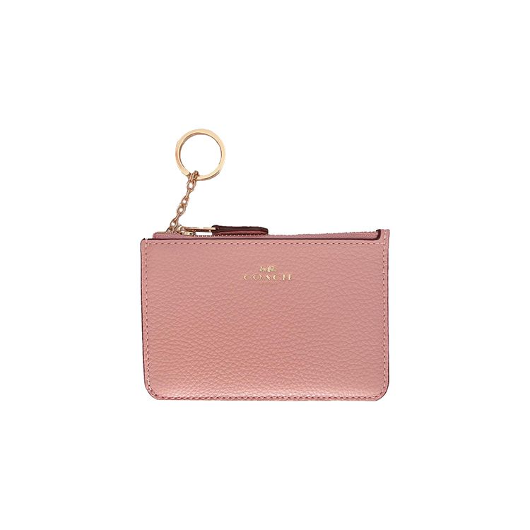 Coach Кошелек для ключей Однотонный На молнии Кожаный Кошелек Чехол для ключей Держатель для карт Женские кошельки Розовый C7957G-IMPO