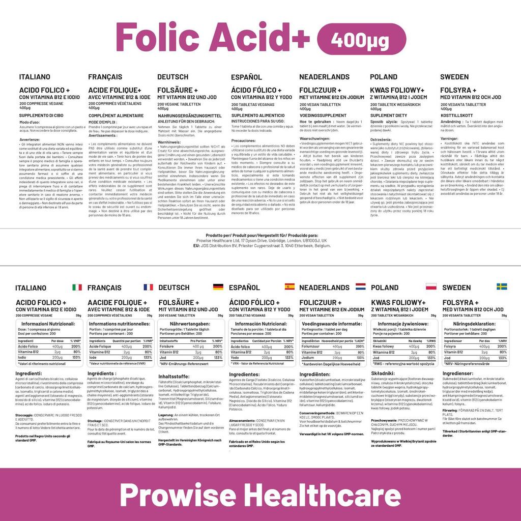 Таблетки фолиевой кислоты 400 мкг - 400 таблеток веганского витамина B9