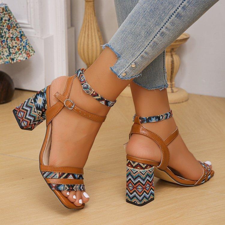 Roman Sandals For Women With Pu Material High Block Heel Summer Footwear For Casual Wear