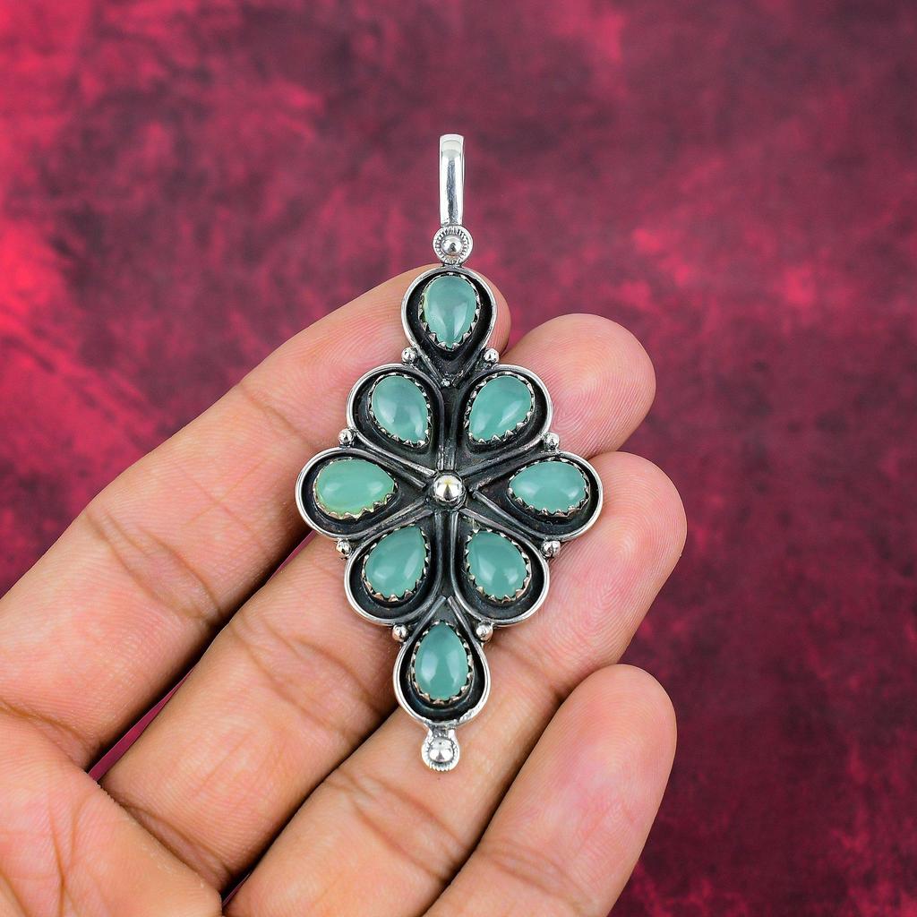 Аква Халцедон, Танзанит 925 цельный стерлинговый серебряный драгоценный камень ювелирные изделия, подвеска ручной работы, на День памяти