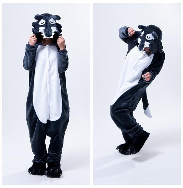 Kigurumi Wolf Cartoon Pajamas Jumpsuits Women Men Hooded Sleepwear Onesies Kids Children Animal Cosplay Costumes