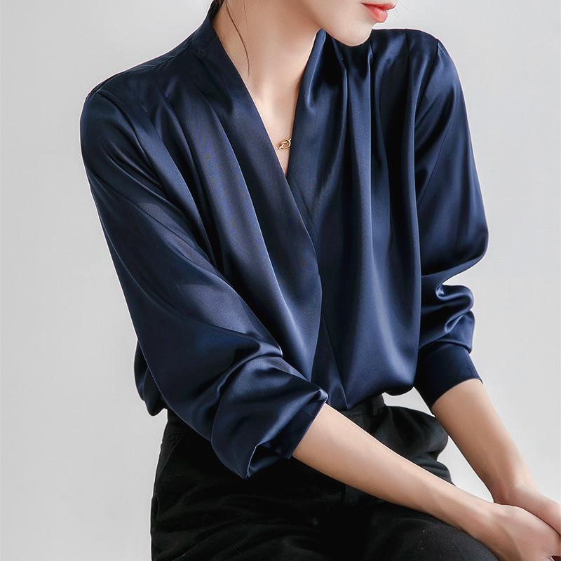 Satin Shirt For Women Long Sleeve With French Design And Classic Style For Office Wear