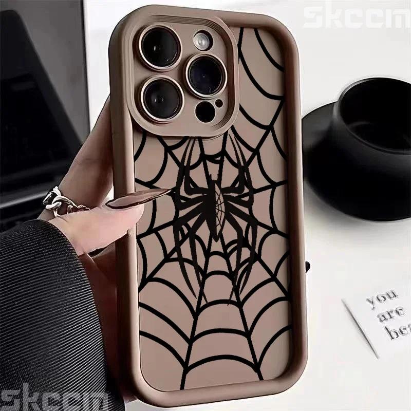 Мягкий противоударный чехол из ТПУ с рисунком «Черная паутина» для iPhone 16 15 14 Pro Max 13 12 11 XR X XS 7 8 16 Plus.