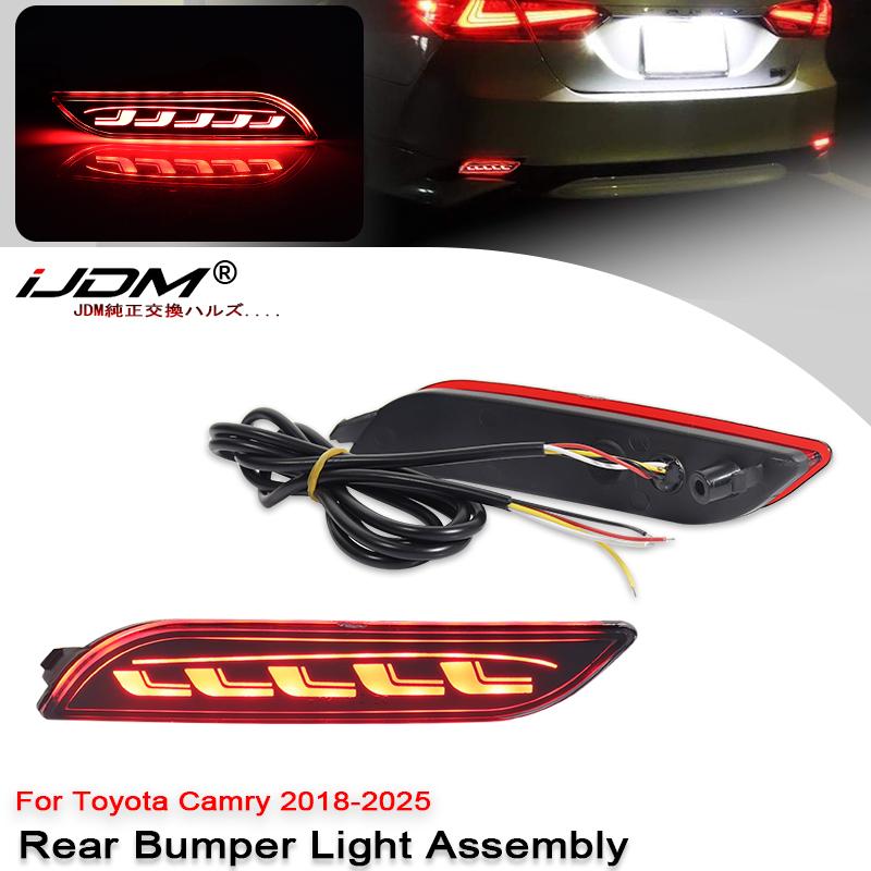 2PCS For Toyota Camry SE XSE 2018-2025 LED Rear Fog Lamp Car LED Bumper Light Brake Light Turn Signal Indicator Reflector