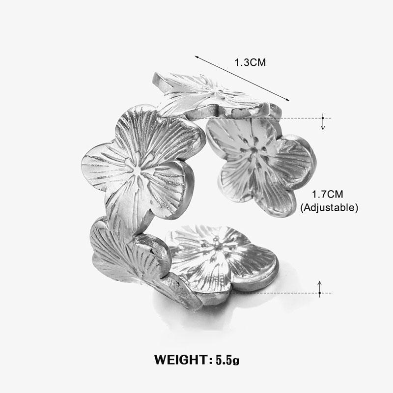 Stainless Steel Flower Adjustable Opening Rings Golden Plated Waterproof Finger Jewelry For Women Wedding Exquisite Gifts