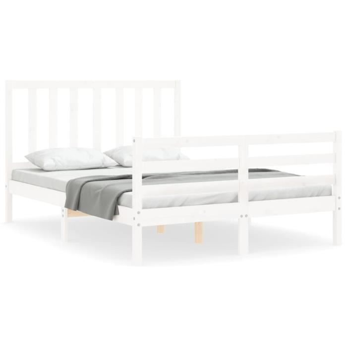 VidaXL Bed Frame with Headboard White 140x190 Cm Solid Wood 3193837