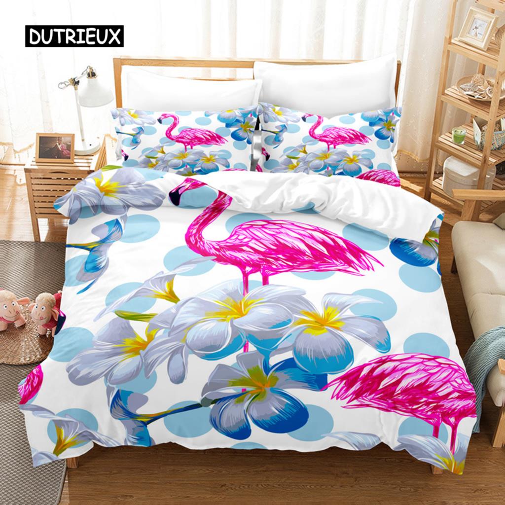 Комплект постельного белья с изображением фламинго, тропическое животное, комплект постельного белья с изображением листьев пальмы, полиэстер, тема природы, королевское одеяло, покрывало