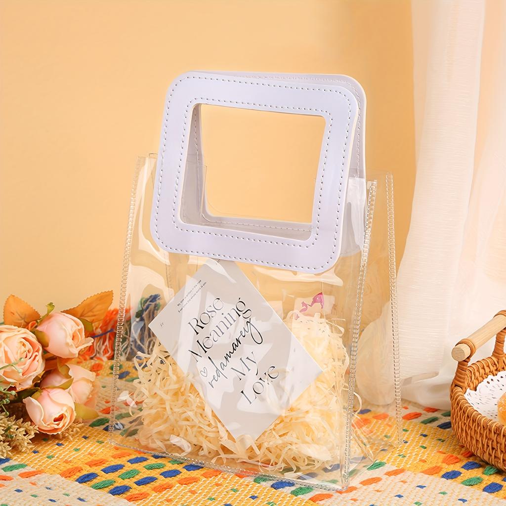 10 шт., подарочный пакет с квадратной ручкой, подарочный упаковочный пакет, подарок на день рождения, годовщину, свадьбу, подарок на вечеринку, прозрачный подарочный упаковочный пакет из ПВХ