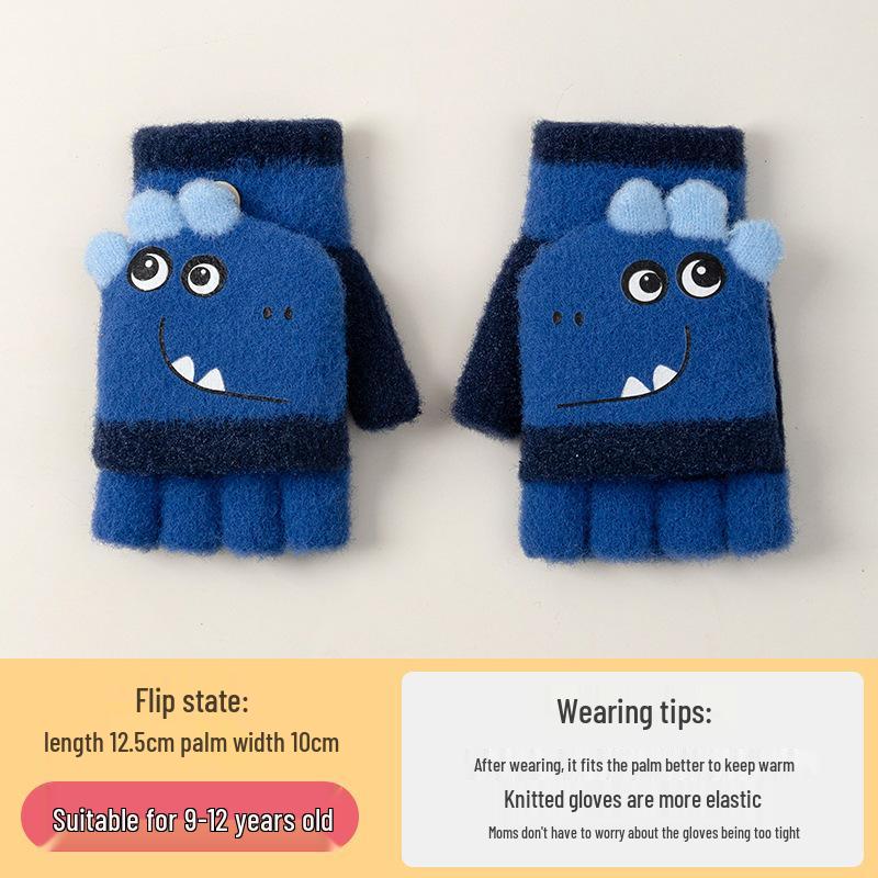 Cozy Cartoon Crocodile Flip-Top Kids' Gloves