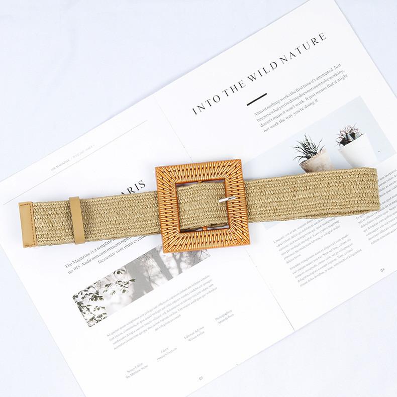 Womens Woven Cotton Linen Waist Belt With Large Round Buckle For Summer Beach Outfits