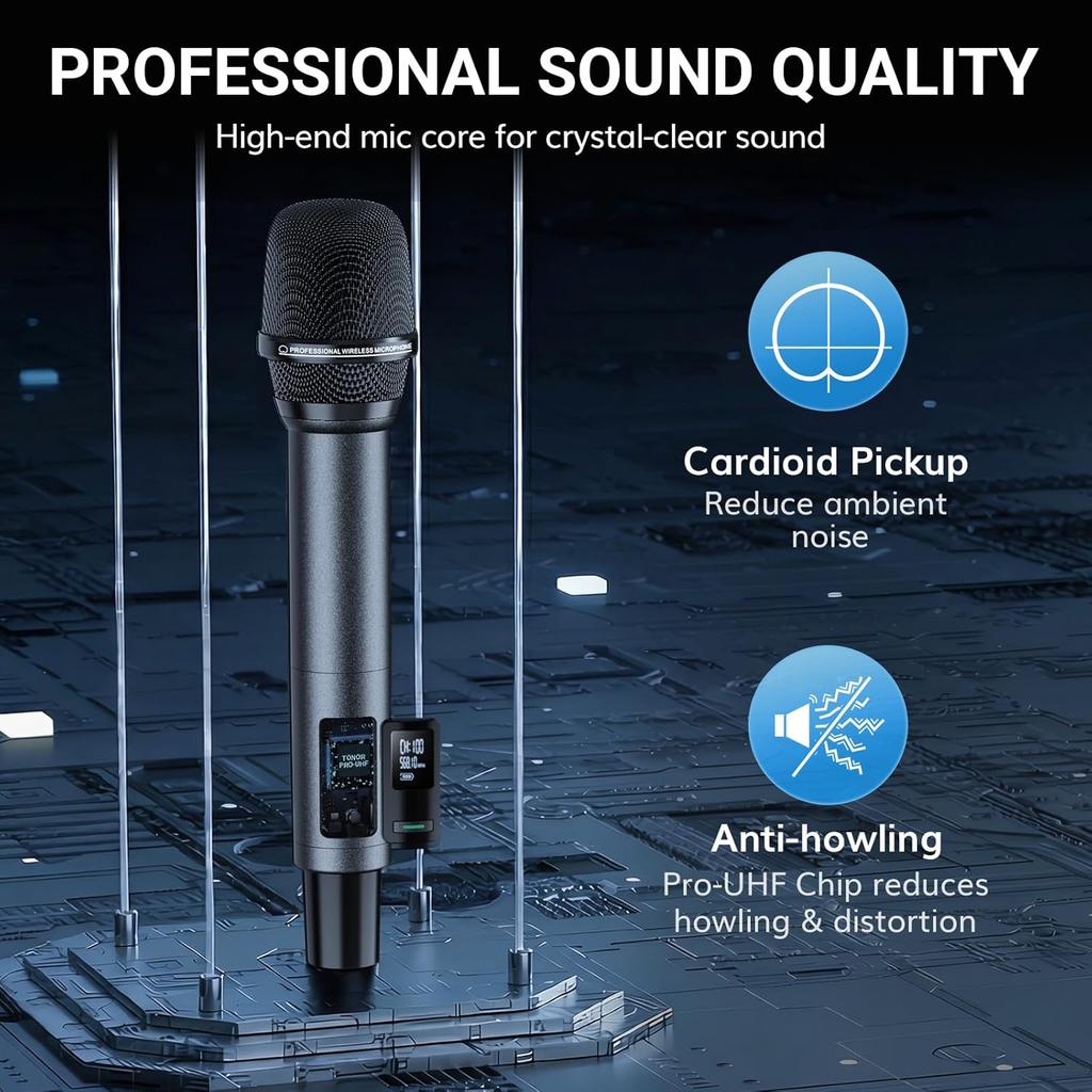Беспроводные Bluetooth-микрофоны, перезаряжаемая UHF-система беспроводных микрофонов для домашней вечеринки, металлический двойной ручной микрофон для домашнего караоке, церкви, вечеринки