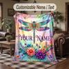 Dragonfly Dreams Bloom 1 Theme Throw Blanket Custom Name Text Personalized Blanket Soft Cozy Blanket for Home Sofa Bed