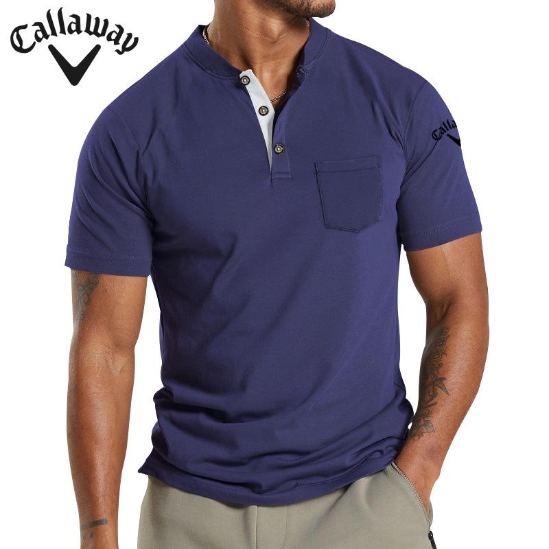 Callaway Летняя вышивка Новая большая мужская футболка с коротким рукавом и карманом на пуговицах Поло