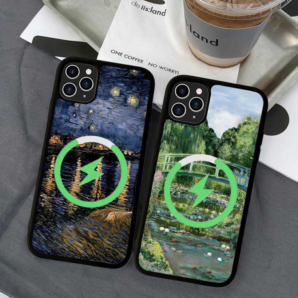 Масляная живопись Ван Гога Чехол для IPhone 17 16 15 Pro Max 14 Plus 13 12 11 Для Magesafe Магнитная Беспроводная Зарядка Обложка