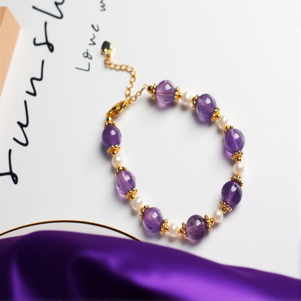 Niche light luxury natural amethyst freshwater pearl bracelet beaded can be stacked high-end butterfly double-layer jewelry women