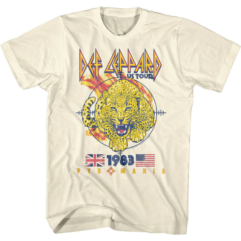 Fit 1980s Def Leppard Men's T-shirt with Leopard Pattern Directly Sprayed