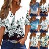 Women's T Shirt Print Button Short Sleeve Daily Weekend Fashion Basic V- Neck Regular Top