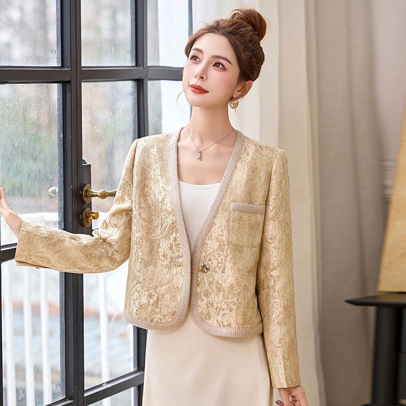 Женская модная куртка с жаккардовым узором и V-образным вырезом, весна 2025