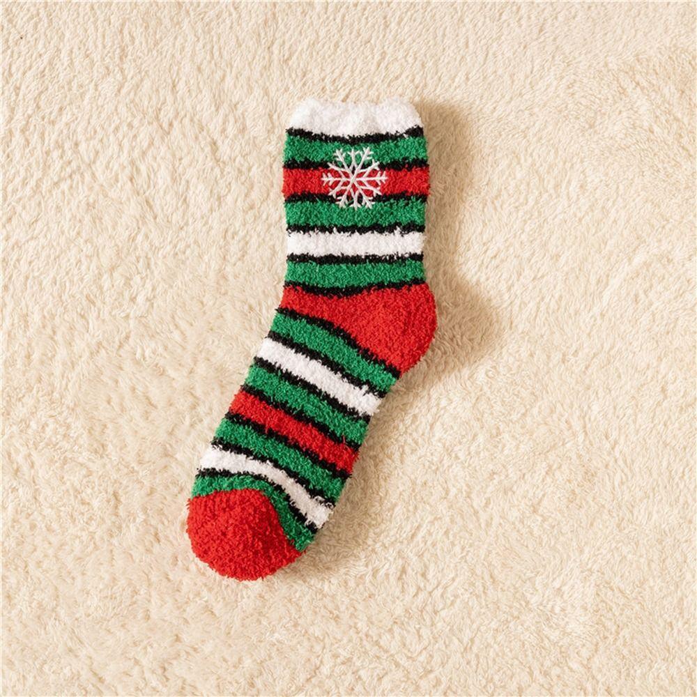 Cartoon Floor Sleep Socks Snowman Winter Red Green Elk Coral Velvet Socks Middle Tube Socks Women Hosiery Christmas Socks