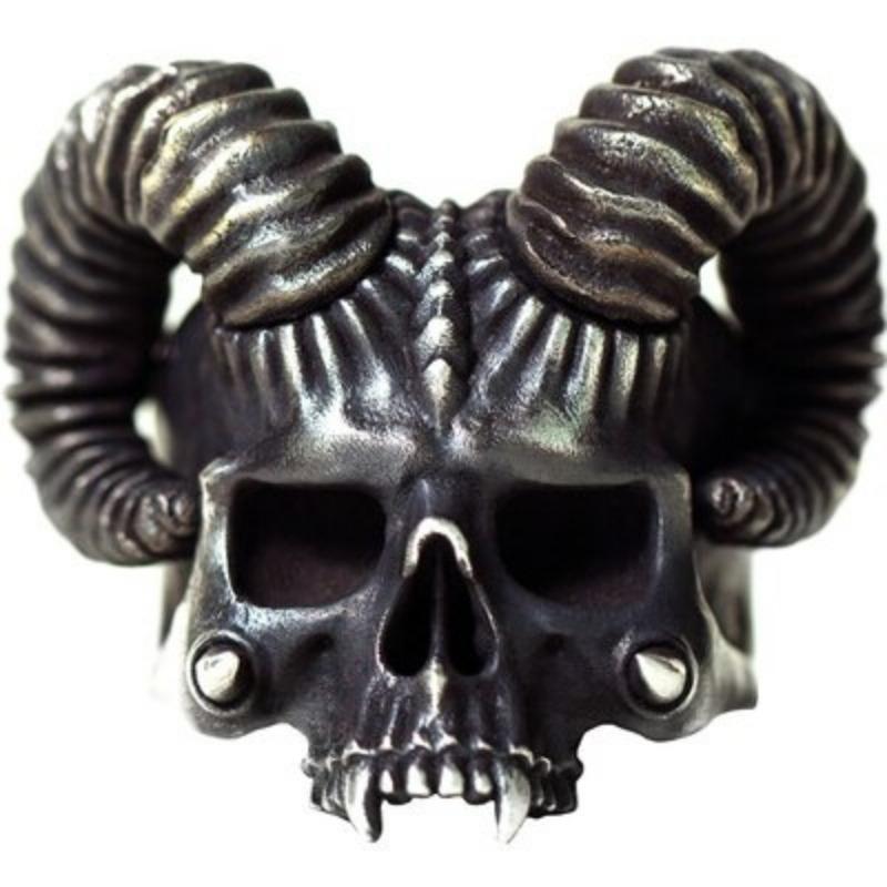 Trendy Jewelry Satan Ram Horns Devil Skull Goth Men's Ring