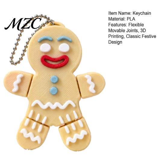 Christmas Tree Ornament Gingerbread Man Keychain with Movable Joints, 3D Printed Festive Bag Accessory for Backpacks Keys, Cute Kids Adults