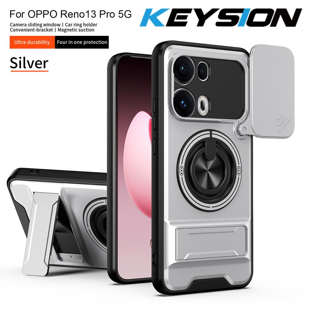 KEYSION Магнитный чехол для телефона OPPO Reno13 Pro 5G Reno13 F 5G Защита камеры со сдвижной крышкой Вертикальная подставка Кольцо Ударопрочный чехол