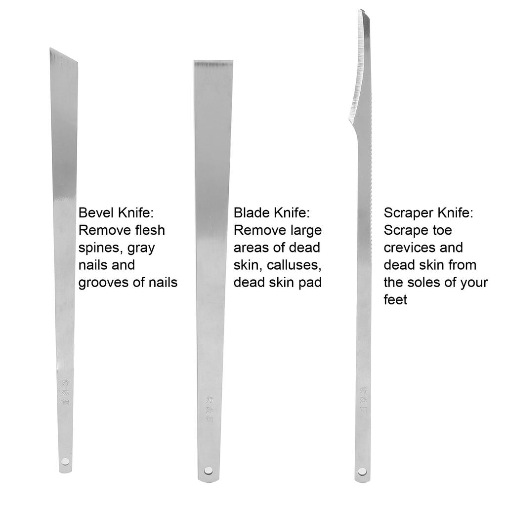 3 шт., набор ножей для педикюра, лезвие ножа, скребок, нож для удаления кутикулы, стальные инструменты для коррекции ногтей на ногах