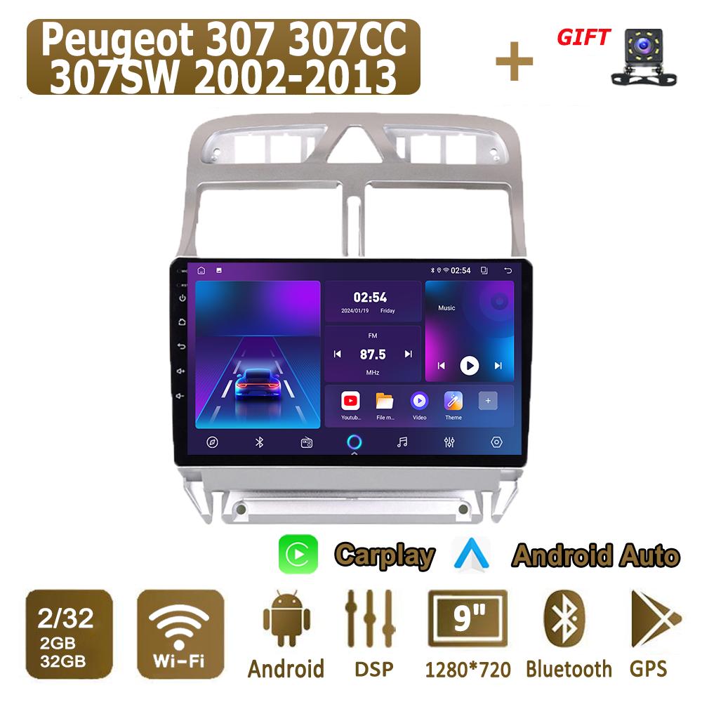 Android Carplay автомобильное радио для Peugeot 307 307CC 307SW 2002-2013 мультимедийный проигрыватель головное устройство стерео GPS навигация BT WIFI 4+64 ГБ