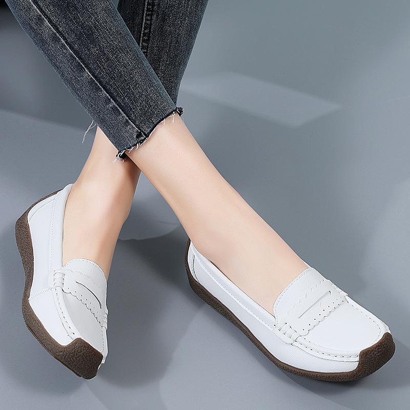 Plus Size 44 Women Casual Shoes Moccasins Flats Slip On Leather Loafers Female Sneaker White Ballet Nurse Shoes Zapatos Mujer