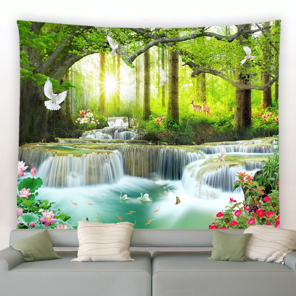 Фэнтези Грибы Цветы Растения Деревья Природный Пейзаж Настенный Гобелен Гостиная Спальня Украшения Тропический Лес Гобелен