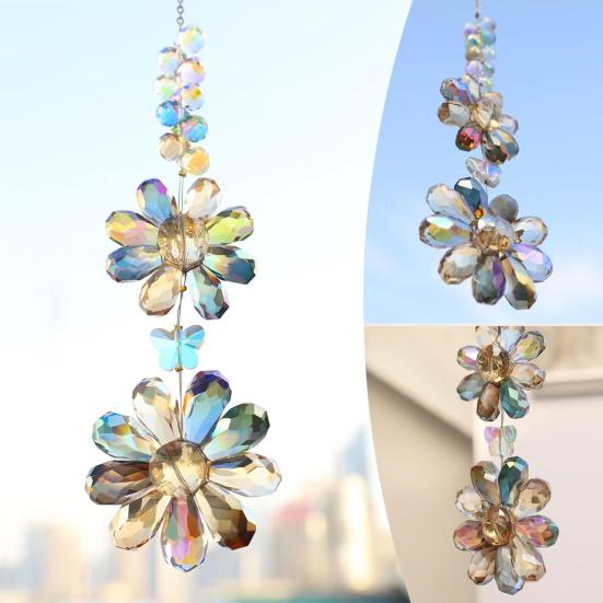Искусственный хрустальный цветок-ловец солнца, украшение для дома и улицы, красочный искусственный хрустальный двойной подсолнух, подвесное украшение для окна, кулон для создания радуги