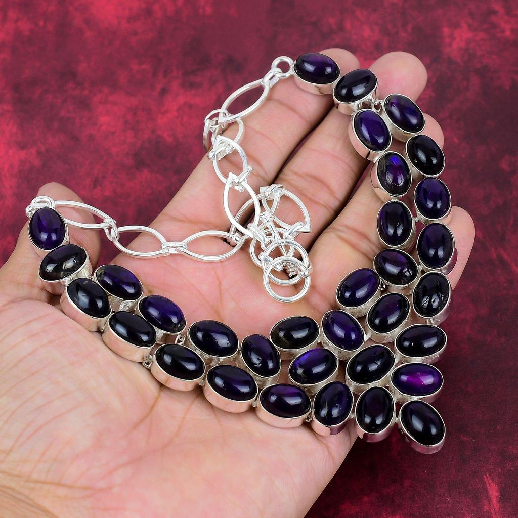 Purple Flash Labradorite 925 Solid Sterling Silver Necklace, With Adjustable Chain, Handmade Gemstone Jewelry, Necklace For Memorial Day