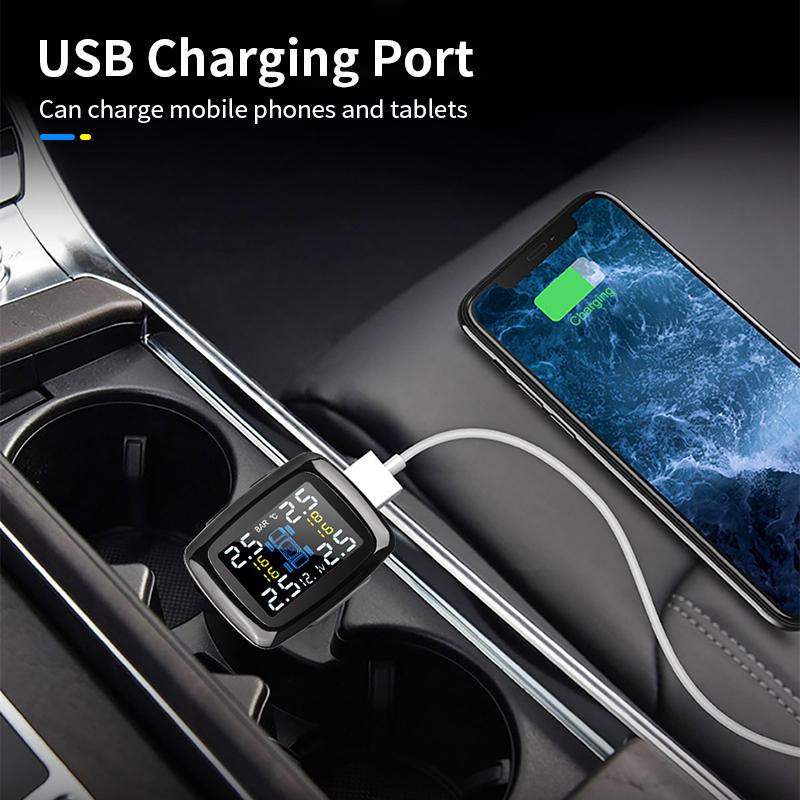 Автомобильный TPMS прикуриватель беспроводной универсальный TPMS USB цифровой tpms система сигнализации давления в шинах 4 внешних внутренних датчика