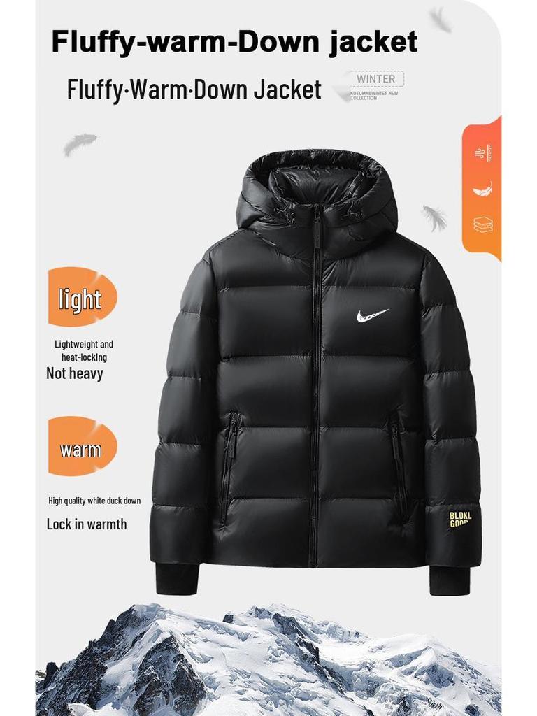 Модная мужская пуховая куртка с капюшоном 2024: Спортивный повседневный, Съемный, Утиный пух, Зимняя одежда