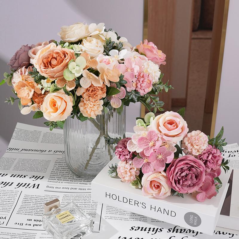7 Heads Artificial Flowers Silk Peony Rose Hydrangea Bouquet Home Decorations Party Wedding Bride Fake Plants