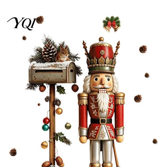 Reusable Festival Wall Stickers Christmas Nutcracker Soldier Decal, Vintage Mailbox Snow Scene Self-Adhesive Theme Decor for Entrance Sticker,