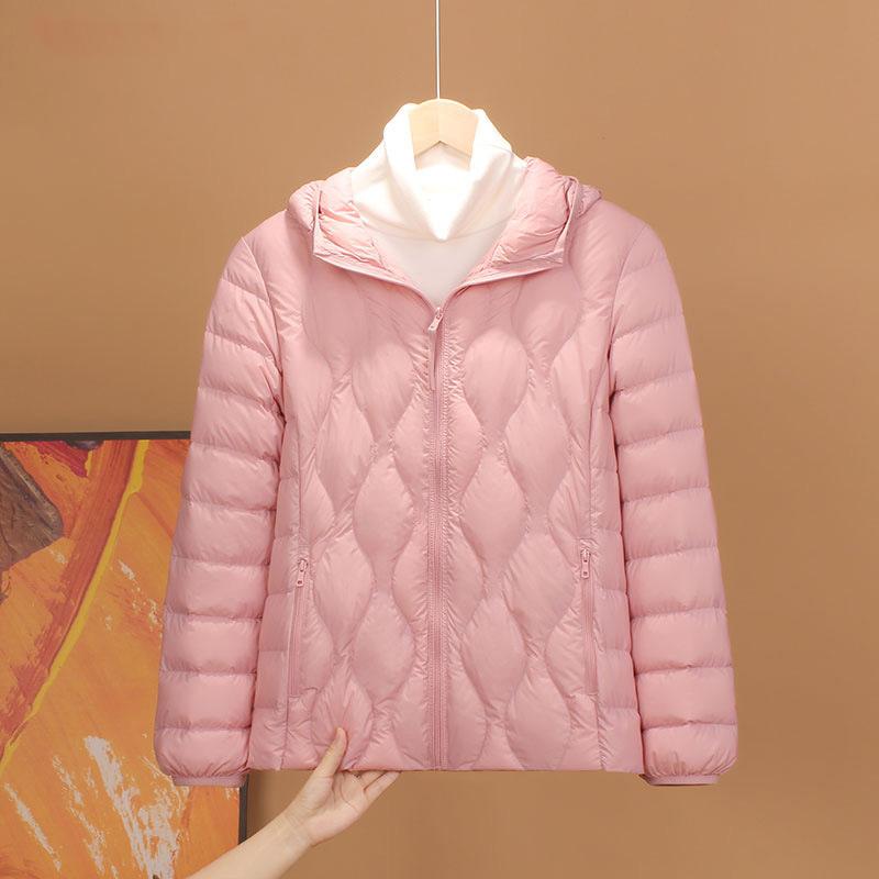 Down Jacket Women's Short 2025 Autumn and Winter New Simple and Fashionable Light and Thin Hooded White Duck Down Gourd Pattern Jacket Tide
