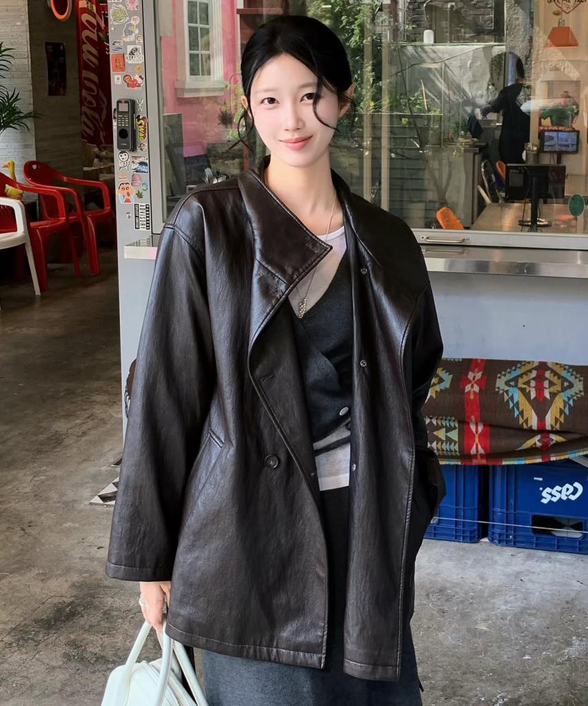 YUPPE High-Neck Leather Jacket_Brown