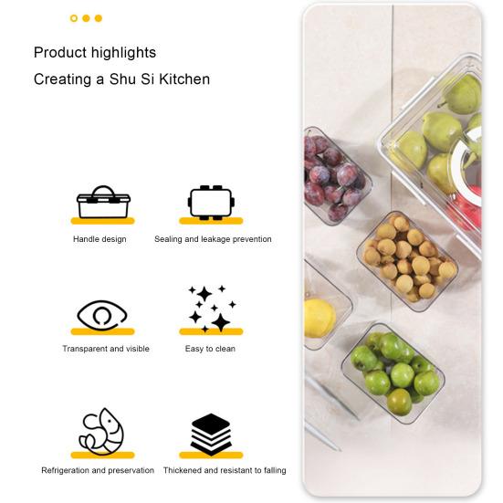 Ящик для хранения в холодильнике с крышкой, пищевой прозрачный дизайн с видимой ручкой, портативная коробка для закусок, разделенный сервировочный поднос