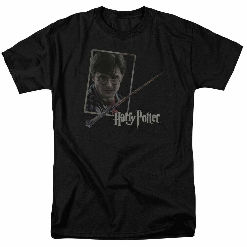 Harry Potter Harrys Wand Portrait T Shirt Mens Licensed Wizard Movie Tee Black